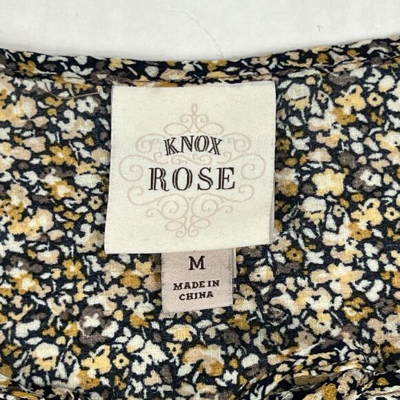 Knox Rose Brown Yellow Floral Flutter Sleeve A-Line Boho Peasant Dress Medium - Picture 11 of 12
